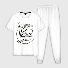 Мужская пижама хлопок с принтом тигр в Тюмени, 100% хлопок | брюки и футболка прямого кроя, без карманов, на брюках мягкая резинка на поясе и по низу штанин
 | tattoo | tiger | тату | тигр | узор