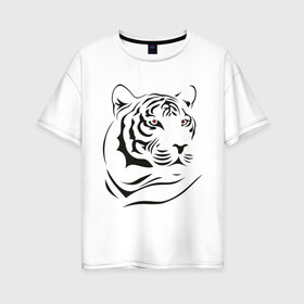 Женская футболка хлопок Oversize с принтом тигр в Тюмени, 100% хлопок | свободный крой, круглый ворот, спущенный рукав, длина до линии бедер
 | tattoo | tiger | тату | тигр | узор