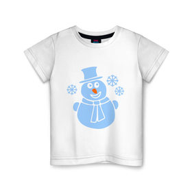 Детская футболка хлопок с принтом Веселый снеговичек в Тюмени, 100% хлопок | круглый вырез горловины, полуприлегающий силуэт, длина до линии бедер | веселый снеговичек | зима | новый год | снеговик | снеговичек | снежинка