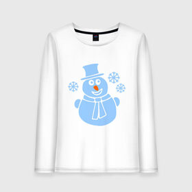 Женский лонгслив хлопок с принтом Веселый снеговичек в Тюмени, 100% хлопок |  | веселый снеговичек | зима | новый год | снеговик | снеговичек | снежинка