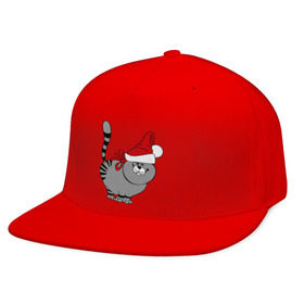 Кепка снепбек с прямым козырьком с принтом Кот в шапке в Тюмени, хлопок 100% |  | киса | колпак | кот | кот в шапке | кошка | новый год | шапка