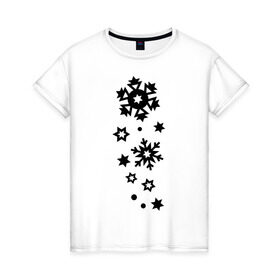 Женская футболка хлопок с принтом Снежинки в Тюмени, 100% хлопок | прямой крой, круглый вырез горловины, длина до линии бедер, слегка спущенное плечо | зима | снег | снегопад | снежинка | снежинки