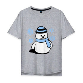 Мужская футболка хлопок Oversize с принтом Снеговик в Тюмени, 100% хлопок | свободный крой, круглый ворот, “спинка” длиннее передней части | зима | новый год | снег | снеговик | снежинки | шарф