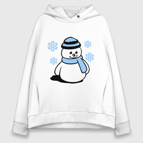 Женское худи Oversize хлопок с принтом Снеговик в Тюмени, френч-терри — 70% хлопок, 30% полиэстер. Мягкий теплый начес внутри —100% хлопок | боковые карманы, эластичные манжеты и нижняя кромка, капюшон на магнитной кнопке | зима | новый год | снег | снеговик | снежинки | шарф