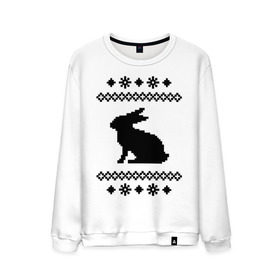 Мужской свитшот хлопок с принтом Свитер с зайцем в Тюмени, 100% хлопок |  | Тематика изображения на принте: заяц | свитер | свитер с зайцем | снежинки | узор