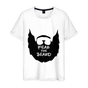 Мужская футболка хлопок с принтом Fear the beard в Тюмени, 100% хлопок | прямой крой, круглый вырез горловины, длина до линии бедер, слегка спущенное плечо. | Тематика изображения на принте: борода