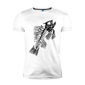 Мужская футболка премиум с принтом Рыбий скелет в Тюмени, 92% хлопок, 8% лайкра | приталенный силуэт, круглый вырез ворота, длина до линии бедра, короткий рукав | скелет