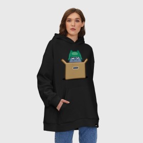 Худи SuperOversize хлопок с принтом Cat_box в Тюмени, 70% хлопок, 30% полиэстер, мягкий начес внутри | карман-кенгуру, эластичная резинка на манжетах и по нижней кромке, двухслойный капюшон
 | 