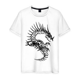Мужская футболка хлопок с принтом Костяной дракон (скелет) в Тюмени, 100% хлопок | прямой крой, круглый вырез горловины, длина до линии бедер, слегка спущенное плечо. | скелет