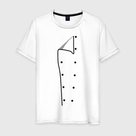 Мужская футболка хлопок с принтом Шеф повар в Тюмени, 100% хлопок | прямой крой, круглый вырез горловины, длина до линии бедер, слегка спущенное плечо. | для повара | имитация одежды | одежда | отворот | повар | пуговица | пуговицы | шеф повар