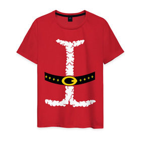 Мужская футболка хлопок с принтом Костюм Деда Мороза в Тюмени, 100% хлопок | прямой крой, круглый вырез горловины, длина до линии бедер, слегка спущенное плечо. | Тематика изображения на принте: дед мороз | костюм деда мороза | новый год | ремень