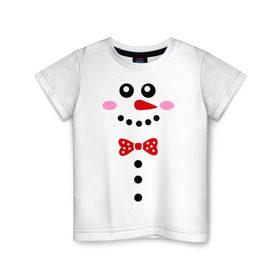 Детская футболка хлопок с принтом Позитивный снеговичек в Тюмени, 100% хлопок | круглый вырез горловины, полуприлегающий силуэт, длина до линии бедер | новый год | позитивный снеговичек | снег | снеговие | улыбка