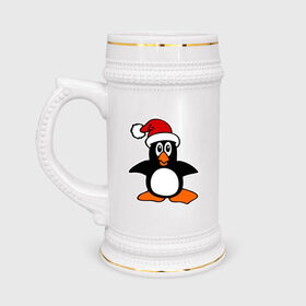Кружка пивная с принтом Новогодний пингвин. в Тюмени,  керамика (Материал выдерживает высокую температуру, стоит избегать резкого перепада температур) |  объем 630 мл | Тематика изображения на принте: пингвин