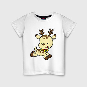 Детская футболка хлопок с принтом Олененок в Тюмени, 100% хлопок | круглый вырез горловины, полуприлегающий силуэт, длина до линии бедер | 2014 | новый год | олененок | олень | рога
