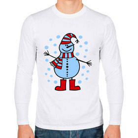 Мужской лонгслив хлопок с принтом Веселый снеговик в Тюмени, 100% хлопок |  | Тематика изображения на принте: веселый снеговик | зима | новый год | снег | снеговик | снежинки
