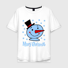 Мужская футболка хлопок Oversize с принтом Merry christmas в Тюмени, 100% хлопок | свободный крой, круглый ворот, “спинка” длиннее передней части | Тематика изображения на принте: 2014 | merry christmas | зима | новый год | с новым годом | с рождеством | снег | снеговик