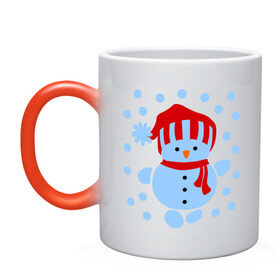Кружка хамелеон с принтом Снеговик и снегопад в Тюмени, керамика | меняет цвет при нагревании, емкость 330 мл | Тематика изображения на принте: новый год | подарок | снег | снеговик | снеговичок | снежок