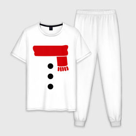 Мужская пижама хлопок с принтом Снеговик, пуговицы и шарф в Тюмени, 100% хлопок | брюки и футболка прямого кроя, без карманов, на брюках мягкая резинка на поясе и по низу штанин
 | новогодние подарки | новогодний подарок | новый год | снег | снеговик | шарф
