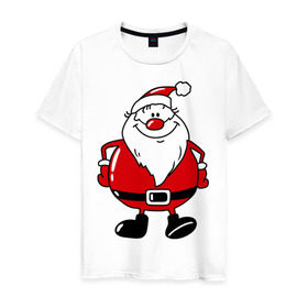 Мужская футболка хлопок с принтом Дедушка мороз в Тюмени, 100% хлопок | прямой крой, круглый вырез горловины, длина до линии бедер, слегка спущенное плечо. | дед | дед мороз | клаус | мороз | новгодний подарок | новогодние подарки | новый год | санта | санта клаус