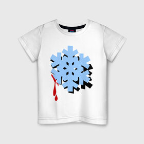 Детская футболка хлопок с принтом Снежинка ниндзя (сюрикен) в Тюмени, 100% хлопок | круглый вырез горловины, полуприлегающий силуэт, длина до линии бедер | Тематика изображения на принте: капли | капля крови | кровь | новогодние подарки | новогодний подарок | новый год | узор