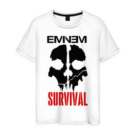 Мужская футболка хлопок с принтом Eminem - Survival в Тюмени, 100% хлопок | прямой крой, круглый вырез горловины, длина до линии бедер, слегка спущенное плечо. | eminem   survival | gangsta | gansta | hip | hip hop | hop | media | rap | survival выживание | еп | рэп | рэпчина | хип | хип хоп | хоп | эминем