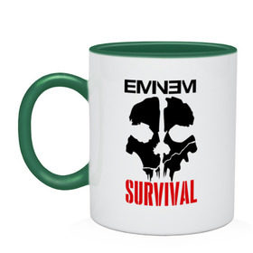 Кружка двухцветная с принтом Eminem - Survival в Тюмени, керамика | объем — 330 мл, диаметр — 80 мм. Цветная ручка и кайма сверху, в некоторых цветах — вся внутренняя часть | eminem   survival | gangsta | gansta | hip | hip hop | hop | media | rap | survival выживание | еп | рэп | рэпчина | хип | хип хоп | хоп | эминем