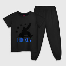 Детская пижама хлопок с принтом Hockey (Хоккей) в Тюмени, 100% хлопок |  брюки и футболка прямого кроя, без карманов, на брюках мягкая резинка на поясе и по низу штанин
 | Тематика изображения на принте: glow | hockey | hockey glow | russian hockey | болельщик | болельщикам | русский хоккей | светится в темноте | светятся | светящиеся | спорт | спортсмен | фанат | фанатам | хоккеист | хоккей