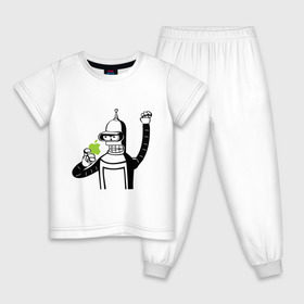 Детская пижама хлопок с принтом Бендер и яблоко в Тюмени, 100% хлопок |  брюки и футболка прямого кроя, без карманов, на брюках мягкая резинка на поясе и по низу штанин
 | bender | futurama fans | futurama t shirt | newtop | robot | toplanding | uturama | бендер | бендер и яблоко | выше нос | мультики | мультфильмы | робот | фрукт | футурама