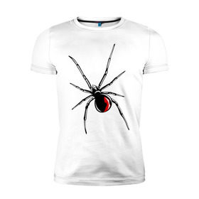 Мужская футболка премиум с принтом Черная вдова в Тюмени, 92% хлопок, 8% лайкра | приталенный силуэт, круглый вырез ворота, длина до линии бедра, короткий рукав | паук | тарантул | черная вдова | черная вдованасекомые