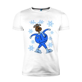 Мужская футболка премиум с принтом Олень на коньках в Тюмени, 92% хлопок, 8% лайкра | приталенный силуэт, круглый вырез ворота, длина до линии бедра, короткий рукав | коньки | новогодний подарок | олень | олень и снег | олень на коньках | с новым годом | снежинки