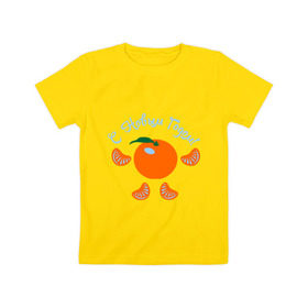 Детская футболка хлопок с принтом С Новым Годом (мандарин) в Тюмени, 100% хлопок | круглый вырез горловины, полуприлегающий силуэт, длина до линии бедер | Тематика изображения на принте: 