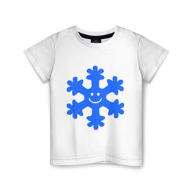 Детская футболка хлопок с принтом Веселая снежинка в Тюмени, 100% хлопок | круглый вырез горловины, полуприлегающий силуэт, длина до линии бедер | веселая снежинка | идеи подарков | новый год 2014 | смайл