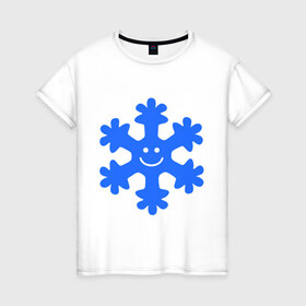 Женская футболка хлопок с принтом Веселая снежинка в Тюмени, 100% хлопок | прямой крой, круглый вырез горловины, длина до линии бедер, слегка спущенное плечо | веселая снежинка | идеи подарков | новый год 2014 | смайл