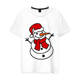 Мужская футболка хлопок с принтом Снеговик в Тюмени, 100% хлопок | прямой крой, круглый вырез горловины, длина до линии бедер, слегка спущенное плечо. | Тематика изображения на принте: 2014 | веселый снеговик | зима | снег | снеговик | снеговикновый год | снежинки
