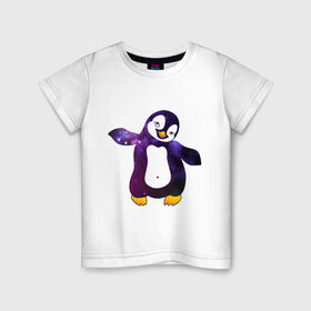 Детская футболка хлопок с принтом Пингвин просто космос в Тюмени, 100% хлопок | круглый вырез горловины, полуприлегающий силуэт, длина до линии бедер | Тематика изображения на принте: пингвин