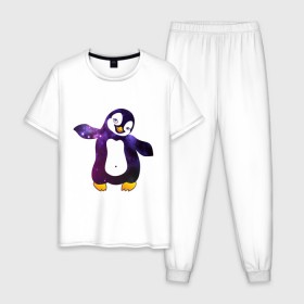 Мужская пижама хлопок с принтом Пингвин просто космос в Тюмени, 100% хлопок | брюки и футболка прямого кроя, без карманов, на брюках мягкая резинка на поясе и по низу штанин
 | Тематика изображения на принте: пингвин