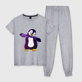 Женская пижама хлопок с принтом Пингвин просто космос в Тюмени, 100% хлопок | брюки и футболка прямого кроя, без карманов, на брюках мягкая резинка на поясе и по низу штанин | Тематика изображения на принте: пингвин