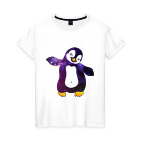 Женская футболка хлопок с принтом Пингвин просто космос в Тюмени, 100% хлопок | прямой крой, круглый вырез горловины, длина до линии бедер, слегка спущенное плечо | пингвин