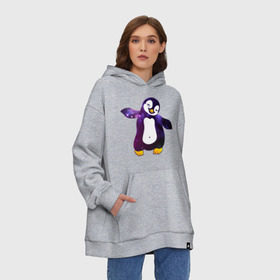 Худи SuperOversize хлопок с принтом Пингвин просто космос в Тюмени, 70% хлопок, 30% полиэстер, мягкий начес внутри | карман-кенгуру, эластичная резинка на манжетах и по нижней кромке, двухслойный капюшон
 | пингвин
