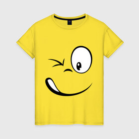 Женская футболка хлопок с принтом Смайл подмигивает в Тюмени, 100% хлопок | прямой крой, круглый вырез горловины, длина до линии бедер, слегка спущенное плечо | глаз | лицо | подмигивает | смайл | смайлик | упс | шок