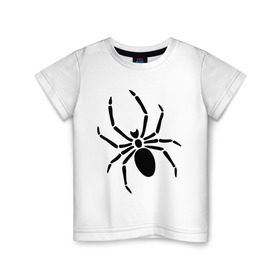 Детская футболка хлопок с принтом Страшный паук в Тюмени, 100% хлопок | круглый вырез горловины, полуприлегающий силуэт, длина до линии бедер | Тематика изображения на принте: насекомые | паук | паук на спине | страшный паук | тарантул