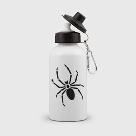 Бутылка спортивная с принтом Страшный паук в Тюмени, металл | емкость — 500 мл, в комплекте две пластиковые крышки и карабин для крепления | Тематика изображения на принте: насекомые | паук | паук на спине | страшный паук | тарантул