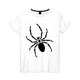 Женская футболка хлопок с принтом Страшный паук в Тюмени, 100% хлопок | прямой крой, круглый вырез горловины, длина до линии бедер, слегка спущенное плечо | насекомые | паук | паук на спине | страшный паук | тарантул