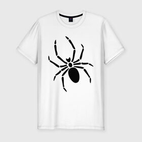 Мужская футболка премиум с принтом Страшный паук в Тюмени, 92% хлопок, 8% лайкра | приталенный силуэт, круглый вырез ворота, длина до линии бедра, короткий рукав | Тематика изображения на принте: насекомые | паук | паук на спине | страшный паук | тарантул