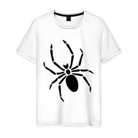 Мужская футболка хлопок с принтом Страшный паук в Тюмени, 100% хлопок | прямой крой, круглый вырез горловины, длина до линии бедер, слегка спущенное плечо. | Тематика изображения на принте: насекомые | паук | паук на спине | страшный паук | тарантул