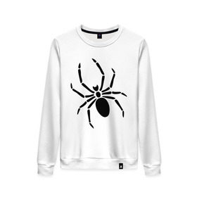 Женский свитшот хлопок с принтом Страшный паук в Тюмени, 100% хлопок | прямой крой, круглый вырез, на манжетах и по низу широкая трикотажная резинка  | насекомые | паук | паук на спине | страшный паук | тарантул