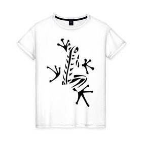 Женская футболка хлопок с принтом Лягуха в Тюмени, 100% хлопок | прямой крой, круглый вырез горловины, длина до линии бедер, слегка спущенное плечо | животные | лягушка | лягушка путешественница | подарки