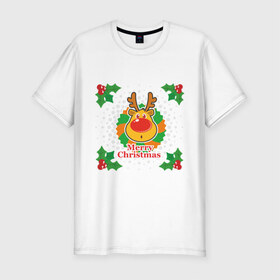 Мужская футболка премиум с принтом Merry Christmas (С Рождеством) в Тюмени, 92% хлопок, 8% лайкра | приталенный силуэт, круглый вырез ворота, длина до линии бедра, короткий рукав | 2014 | happy | happy new year | merry christmas | new year | santa | год лошади | кристал | лошадь | новый год | олень | с рождеством | санта | санта клаус | светиться | снег | снежинка