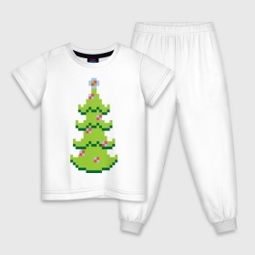 Детская пижама хлопок с принтом Пиксельная елка в Тюмени, 100% хлопок |  брюки и футболка прямого кроя, без карманов, на брюках мягкая резинка на поясе и по низу штанин
 | Тематика изображения на принте: 8 bit | елочка | ель | новогодняя елка | пиксели | пиксельный | с новым годом | с рождеством
