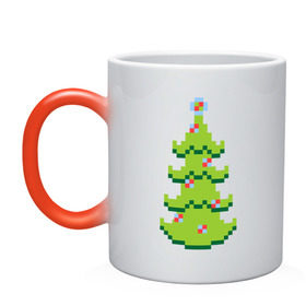 Кружка хамелеон с принтом Пиксельная елка в Тюмени, керамика | меняет цвет при нагревании, емкость 330 мл | 8 bit | елочка | ель | новогодняя елка | пиксели | пиксельный | с новым годом | с рождеством